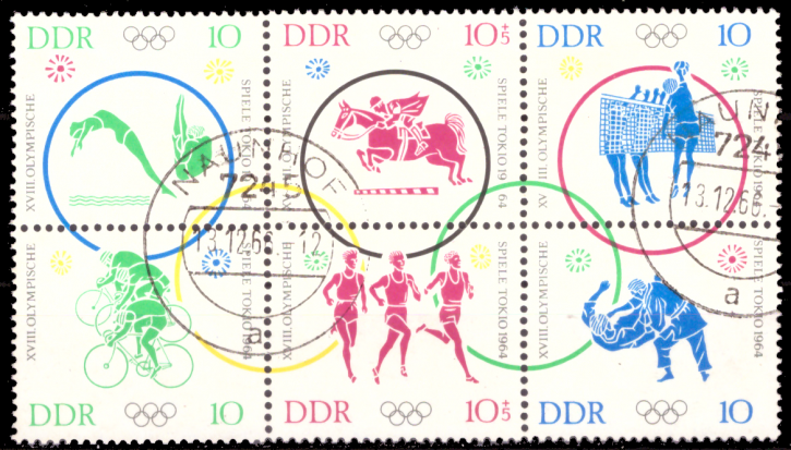 Briefmarken: DDR 1964 Mi.Nr. 1039-1044 (6er Block), Olympia Tokio II, Postfrisch