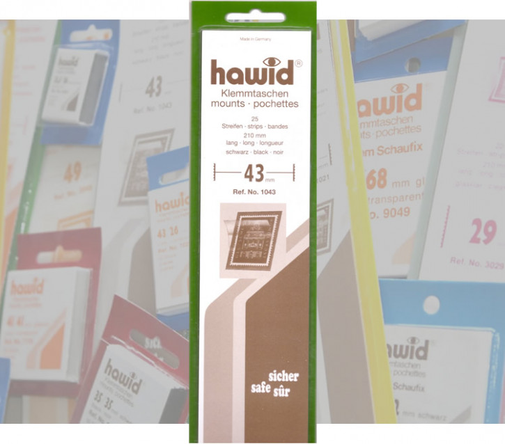 Die letzten hawid® Klemmtaschen nach hawid®-Betriebseinstellung, je 25 Streifen Länge 210 mm, Höhe 43 mm, Schwarz
