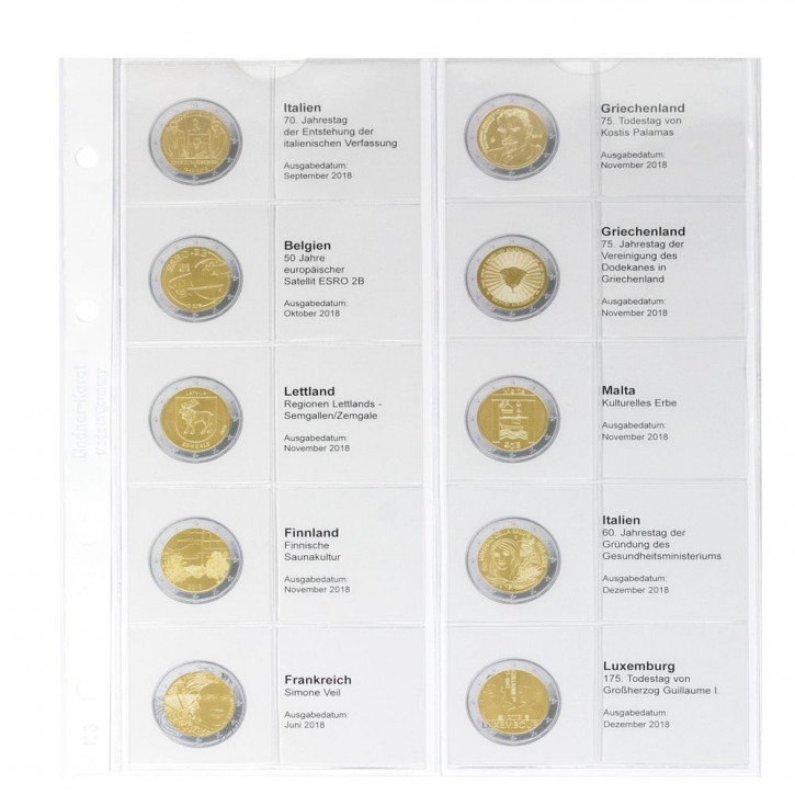 Lindner Vordruckblatt karat 2 Euro-Gedenkmünzen chronologisch: Italien 2018 bis Luxemburg 2018