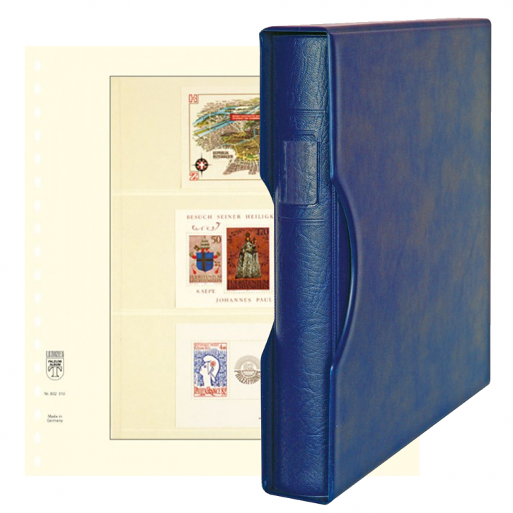 Lindner Komplettangebot: Ringbinder-Set REGULAR (1124) in Blau inkl. 2 10er-Packungen T-Blanko-Blätter 3 Streifen: 76/75 mm