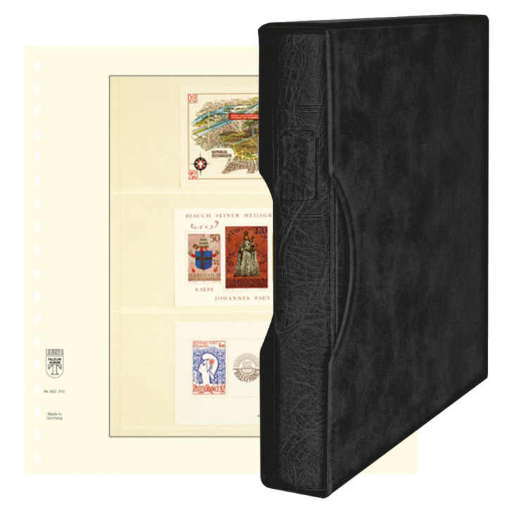 Lindner Komplettangebot: Ringbinder-Set REGULAR (1124) in Schwarz inkl. 2x 10er-Packungen T-Blanko-Blätter 3 Streifen: 76/75 mm