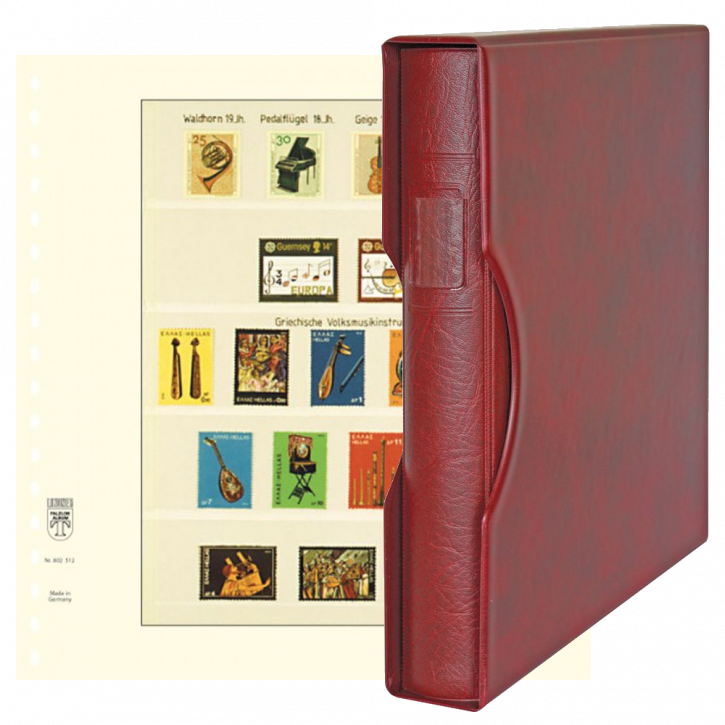 Lindner Komplettangebot: Ringbinder-Set REGULAR (1124) in Weinrot inkl. 2x 10er-Packungen T-Blanko-Blätter 5 Streifen: 38/43/44 mm