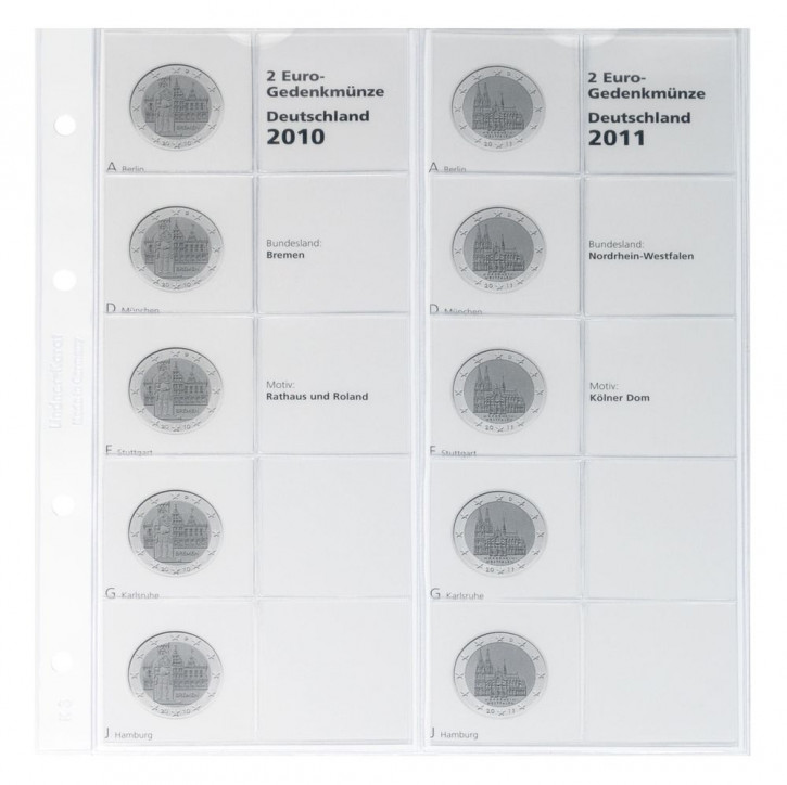 Lindner Vordruckblatt karat 2 Euro-Gedenkmünze "DEUTSCHE BUNDESLÄNDER": 2010/2011, Bremen/Nordrhein-Westfalen