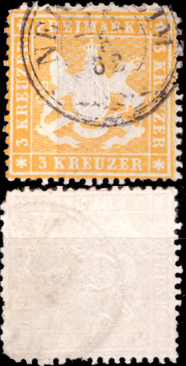 Briefmarken Altdeutschland Württemberg 1861, Mi. Nr. 17y (dünnes Papier), Wappen, Gestempelt