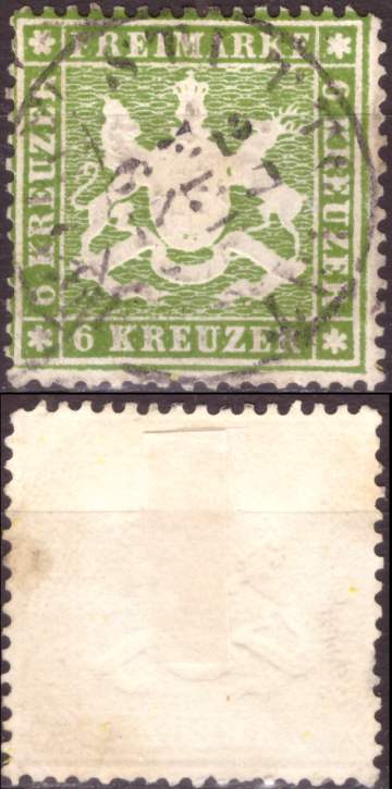 Briefmarken Altdeutschland Württemberg 1860, Mi. Nr. 18x (dickes Papier), Wappen, Gestempelt