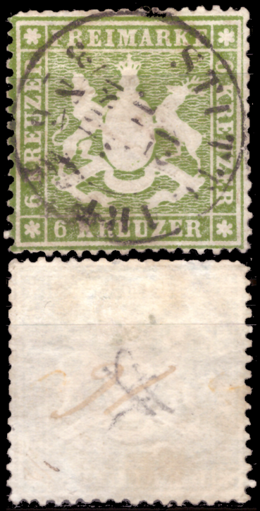 Briefmarken Altdeutschland Württemberg 1861, Mi. Nr. 18y (dünnes Papier), Wappen, Gestempelt