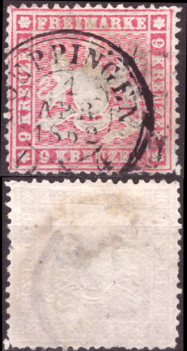 Briefmarken Altdeutschland Württemberg 1861, Mi. Nr. 19y (dünnes Papier), Wappen, Gestempelt