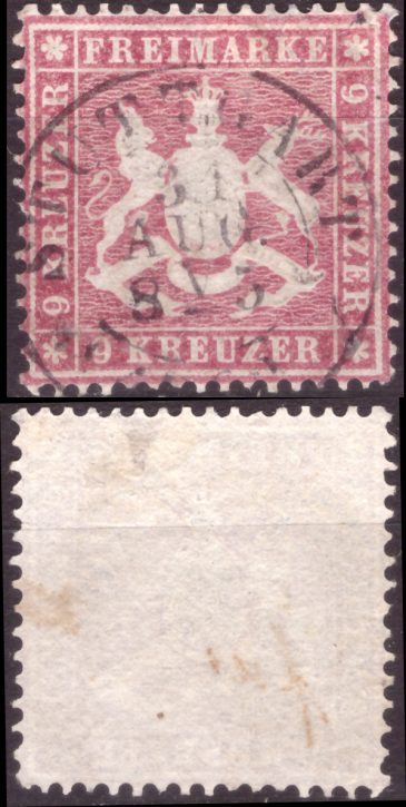 Briefmarken Altdeutschland Württemberg 1861, Mi. Nr. 19y (dünnes Papier), Wappen, Gestempelt