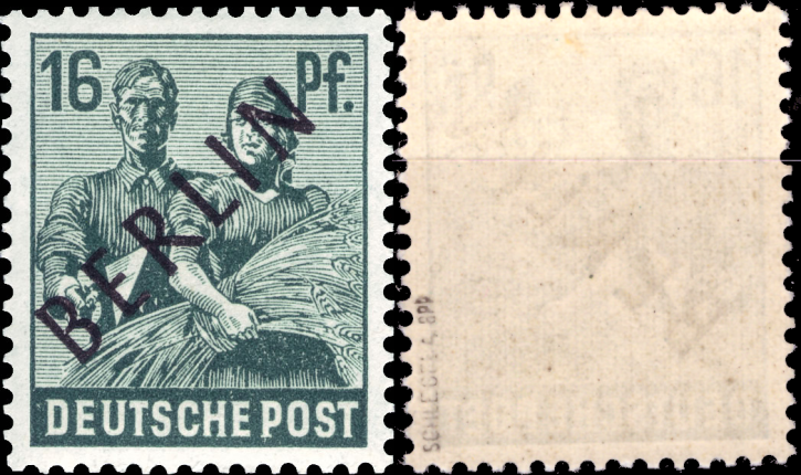 Briefmarken Berlin 1948, Mi.Nr. 7, Freimarkenserie II mit schwarzem Aufdruck, Postfrisch - BPP geprüft von Schlegel