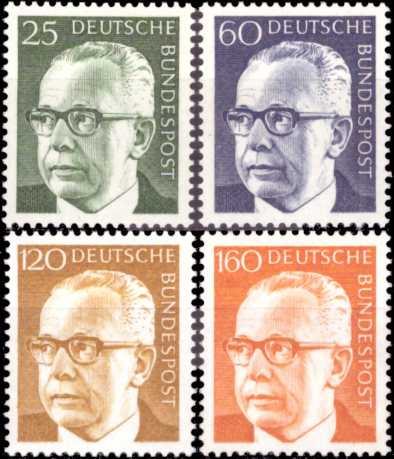 Briefmarken BRD (Bund) 1971, Mi.Nr. 689-692, Freimarken: Bundespräsident Gustav Heinemann (II). Postfrisch