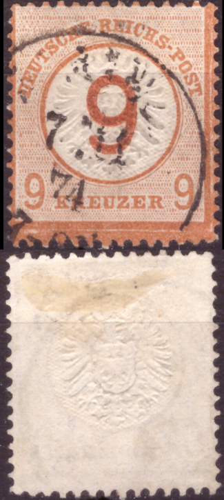 Briefmarken Deutsches Reich 1874, Mi.Nr. 30 (Nr. 27 mit Wertaufdruck), Freimarken: Adler mit großem Brustschild, Gestempelt