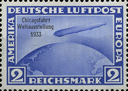 Briefmarken: Deutsches Reich 1933, Mi.Nr. 497, Luftschiff Graf Zeppelin, Ozeanüberquerung. Postfrisch