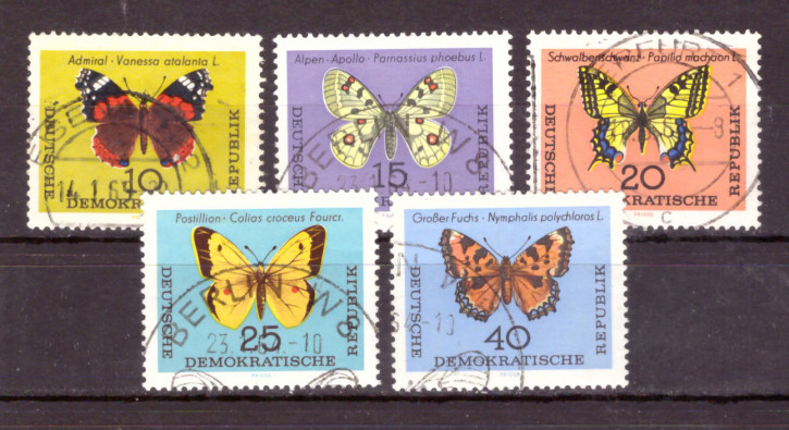 Briefmarken: DDR 1964, Mi.Nr. 1004-1008, Schmetterlinge, Gestempelt