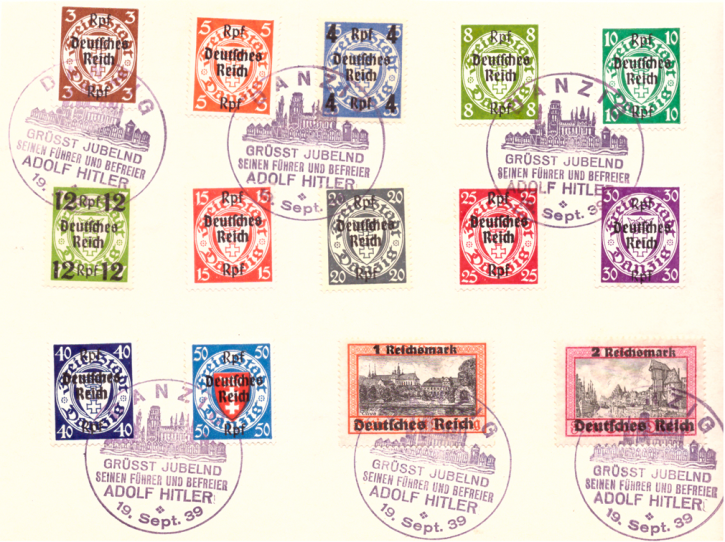 Briefmarken Deutsches Reich 1939, Mi.Nr. 716-729, Freimarken Danzig, Sonderstempel Gestempelt