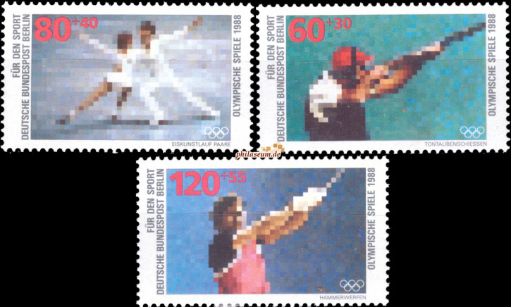 Briefmarken Berlin 1988, Mi.Nr. 801-803, Sporthilfe: Olympische Winterspiele, Calgary; Olympische Sommerspiele, Seoul. Postfrisch