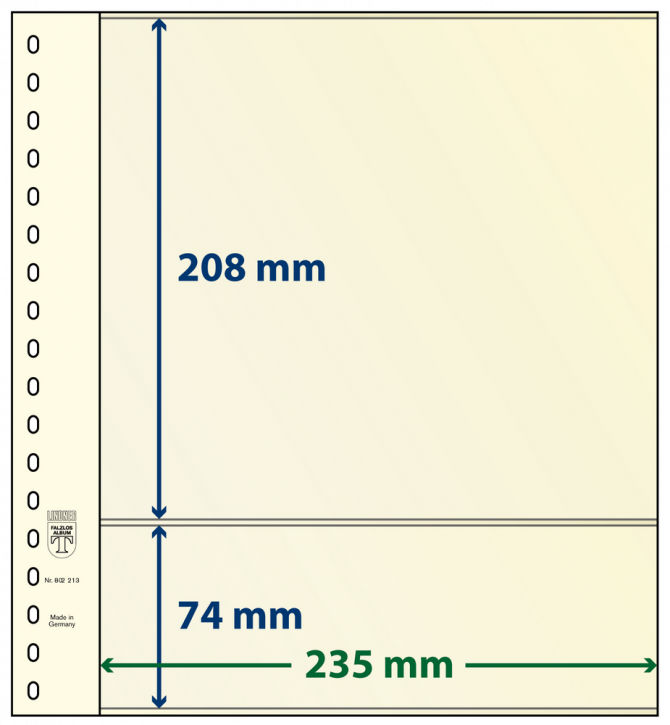 Lindner T-Blanko-Blätter mit 2 Streifen: 74 mm, Ohne Rahmen (max. 235 mm)