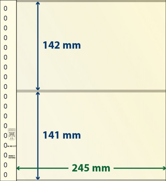 Lindner T-Blanko-Blätter mit 2 Streifen: 141 mm, Ohne Rahmen (max. 245 mm) - 10er-Packung