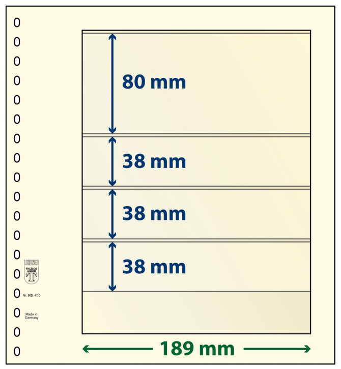 Lindner T-Blanko-Blätter mit 4 Streifen: 38 mm - 10er-Packung