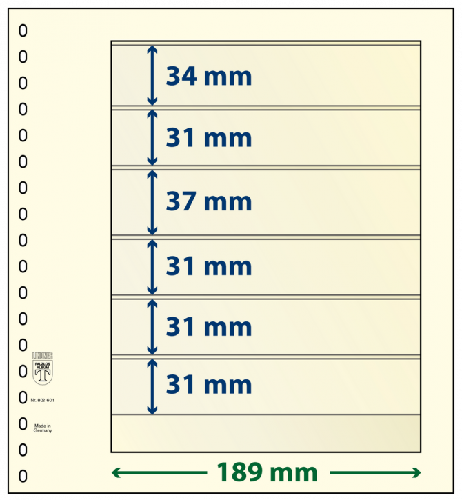 Lindner T-Blanko-Blätter mit 6 Streifen: 31 mm - 10er-Packung