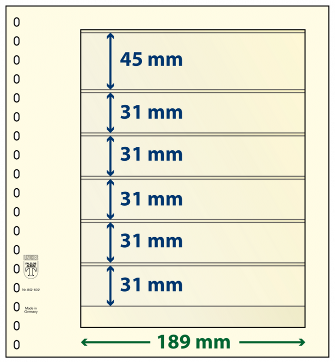 Lindner T-Blanko-Blätter mit 6 Streifen: 31 mm - 10er-Packung