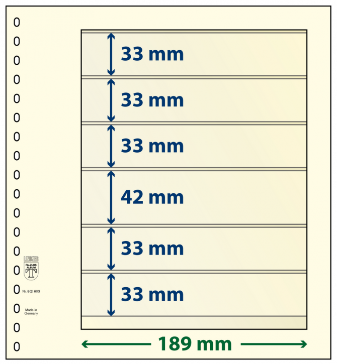 Lindner T-Blanko-Blätter mit 6 Streifen: 33 mm - 10er-Packung