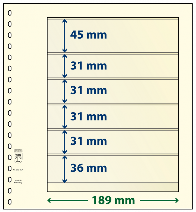 Lindner T-Blanko-Blätter mit 6 Streifen: 36 mm - 10er-Packung