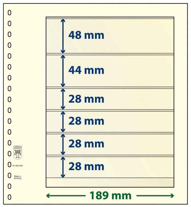 Lindner T-Blanko-Blätter mit 6 Streifen: 28 mm - 10er-Packung