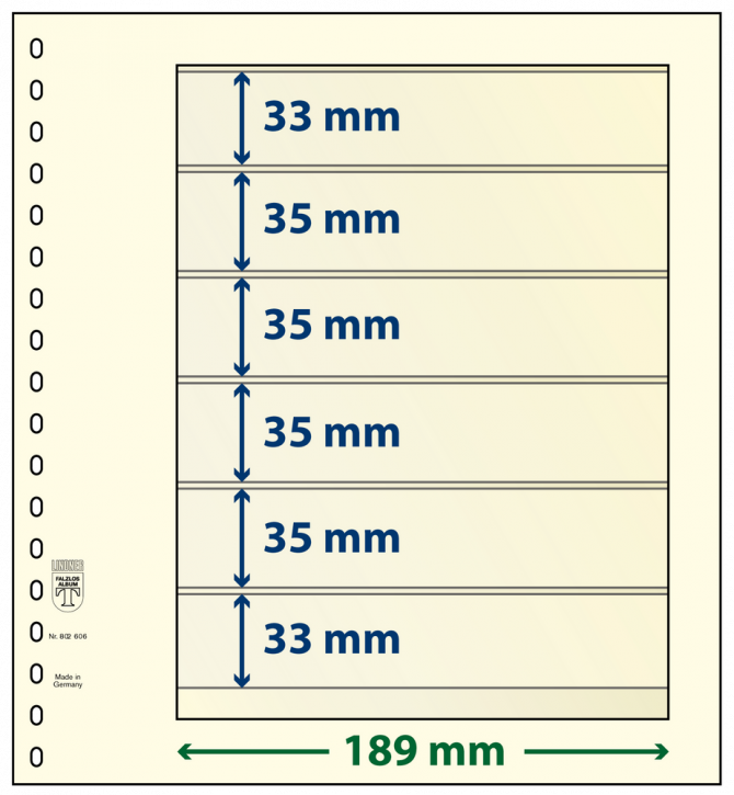 Lindner T-Blanko-Blätter mit 6 Streifen: 33 mm - 10er-Packung