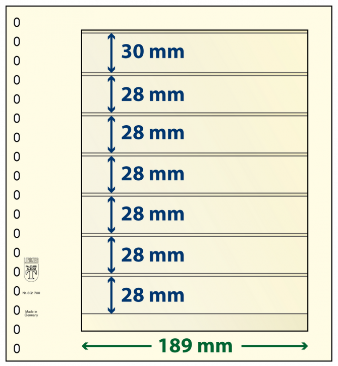 Lindner T-Blanko-Blätter mit 7 Streifen: 28 mm - 10er-Packung