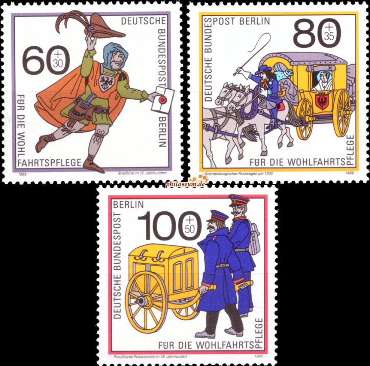 Briefmarken Berlin 1989, Mi.Nr. 852-854, Wohlfahrt: Postbeförderung im Laufe der Jahrhunderte. Postfrisch