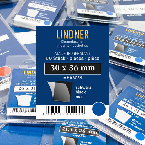 Lindner Klemmtaschen-Zuschnitte, 30 x 36 mm, schwarz, 50 Stück