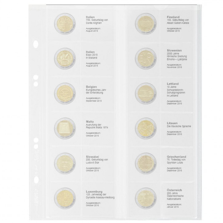 Lindner Multi collect Vordruckblatt für 2 Euro-Gedenkmünzen: Italien August 2015 - Österreich Januar 2016