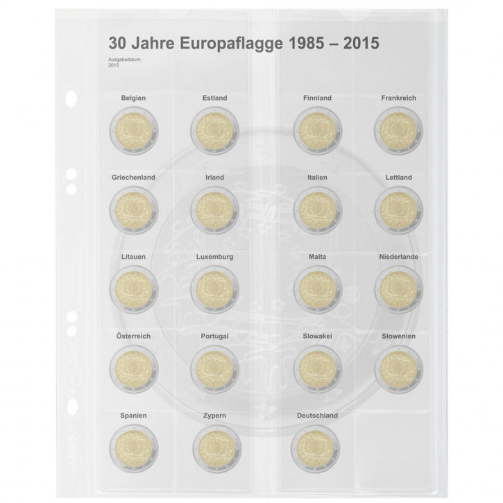 Lindner Multi collect Vordruckblatt für 2 Euro-Gedenkmünzen: Gemeinschaftsausgabe "30 Jahre Europaflagge"