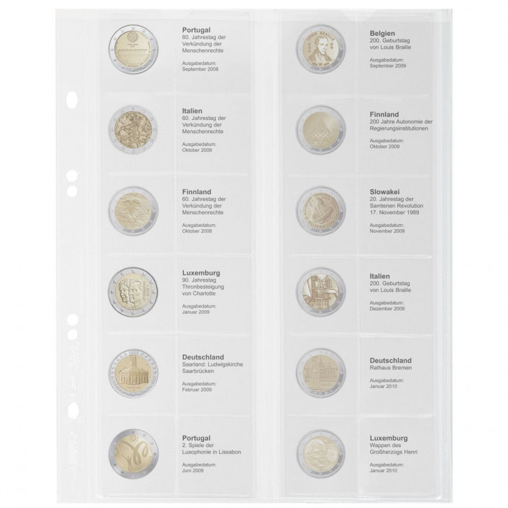 Lindner Multi Collect Vordruckblatt für 2 Euro-Gedenkmünzen: Portugal 2008 - Luxemburg 2010