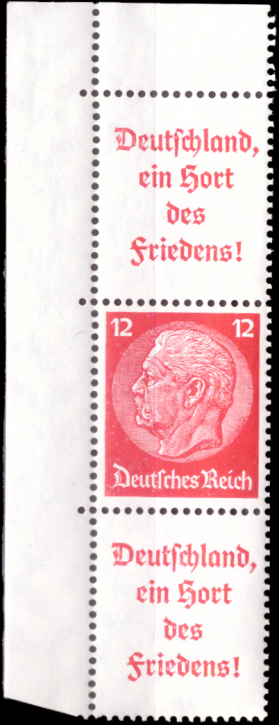 Briefmarken Deutsches Reich 1936/37, Zd-Mi. S 144 (A10+519+A10), Bogenecke, Zusammendrucke aus MHB 39, Postfrisch