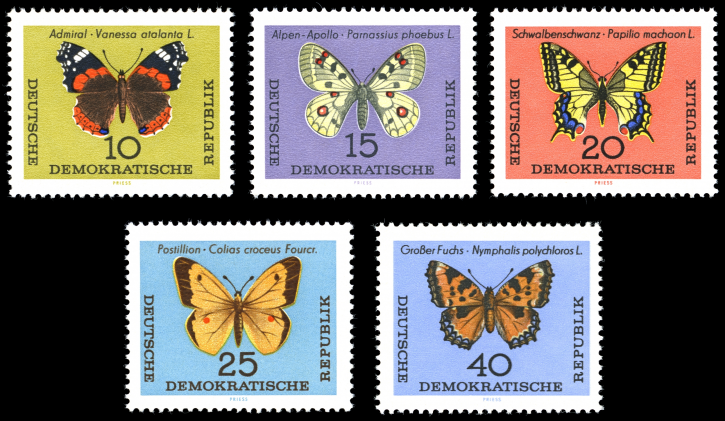 Briefmarken: DDR 1964, Mi.Nr. 1004-1008, Schmetterlinge, Postfrisch