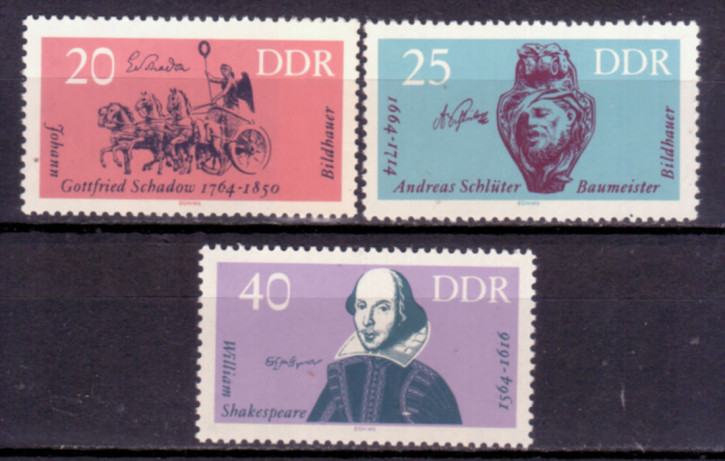 Briefmarken: DDR 1964, Mi.Nr. 1009-1011, Berühmte Künstler, Postfrisch