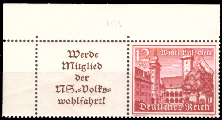 Briefmarken Deutsches Reich 1939, Zd-Mi. W 140 (A11.4+735 y) Eckrand, Zusammendrucke aus MHB 66, Postfrisch
