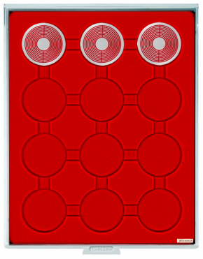 LINDNER Münzbox STANDARD mit 12 runden Vertiefungen für Münzkapseln mit Außen-Ø58 mm und für LINDNER Münzbox-Kapseln groß